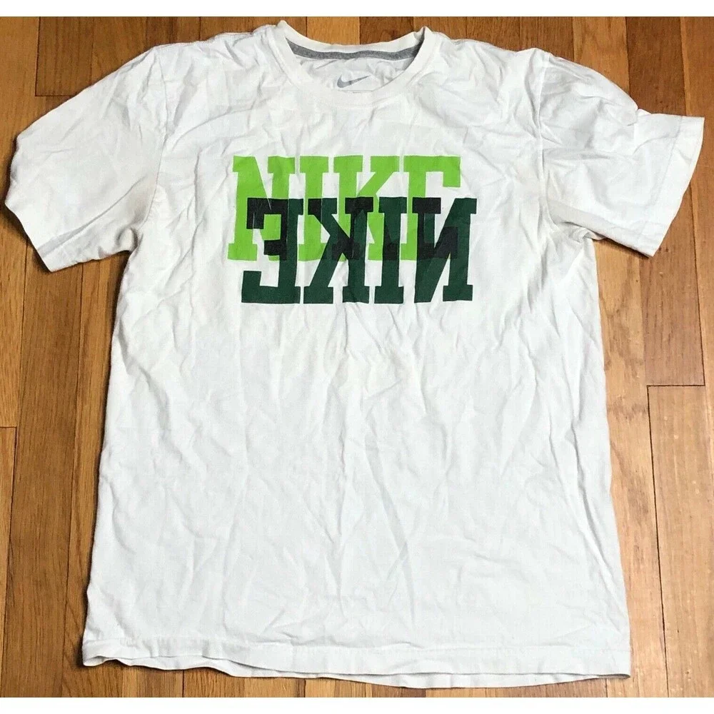 Nike Shirt Mens‎ Medium White Short Sleeve Crew Neck Logo 100% Cotton Top Adult